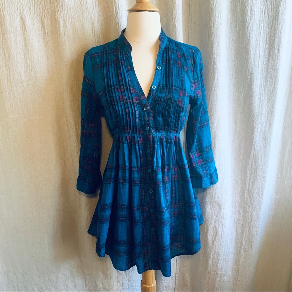 Fire Los Angeles Plaid Tunic Button Up Top Medium